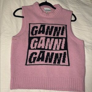 Ganni Pink Knit Vest with Black Logo